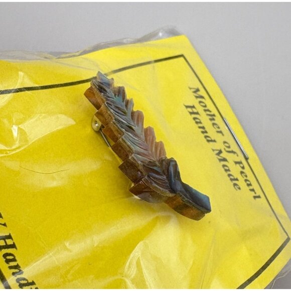 Vintage Mother of Pearl Handcrafted Leaf Pin Brooch Serrv Handicraft West Bank - Picture 5 of 8